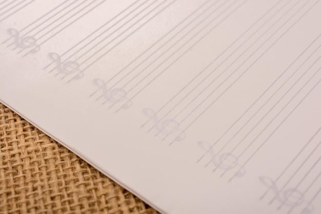 A close-up shot of sheet music specifically composed for a popular K-drama. The focus should be on the musical notes and symbols, with a blurred image of a K-drama scene in the background. This visualizes the creation and integration of music within the drama's narrative.