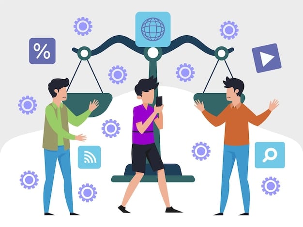 An illustration depicting the ethical considerations of AI, showing balancing scales representing fairness, transparency, and accountability.