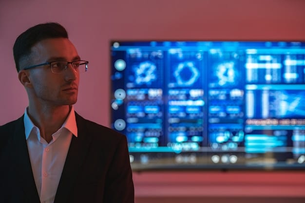 A security professional monitoring a dashboard displaying real-time data traffic and threat detections. The dashboard shows active alerts and security metrics, reflecting a proactive security posture.