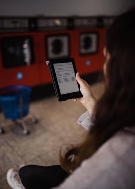 A close-up of an e-reader screen displaying text with exceptional clarity and contrast, demonstrating the advancements in display technology.