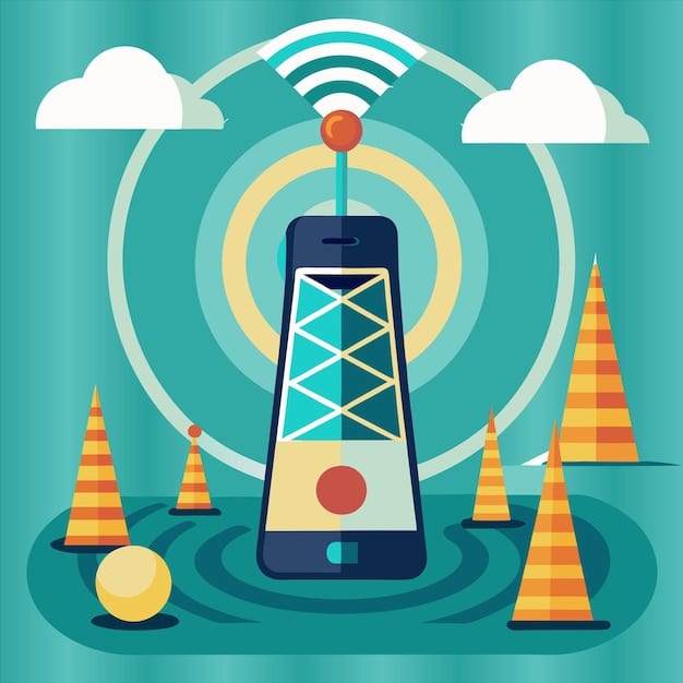 A visual representation of radio waves transmitting from a charging station to various devices in a room, including a laptop, smartphone, and tablet, illustrating the concept of long-range wireless charging.